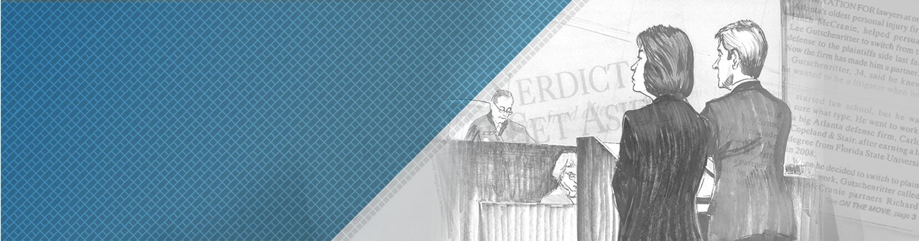 Courtroom sketch and newspaper text